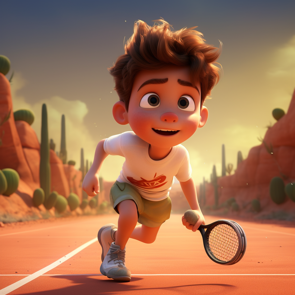 Pojken spelar tennis